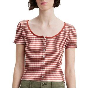 Levi's Women's 100% Cotton Stripe Short Sleeve Britt Snap Front Ribbed Top XS